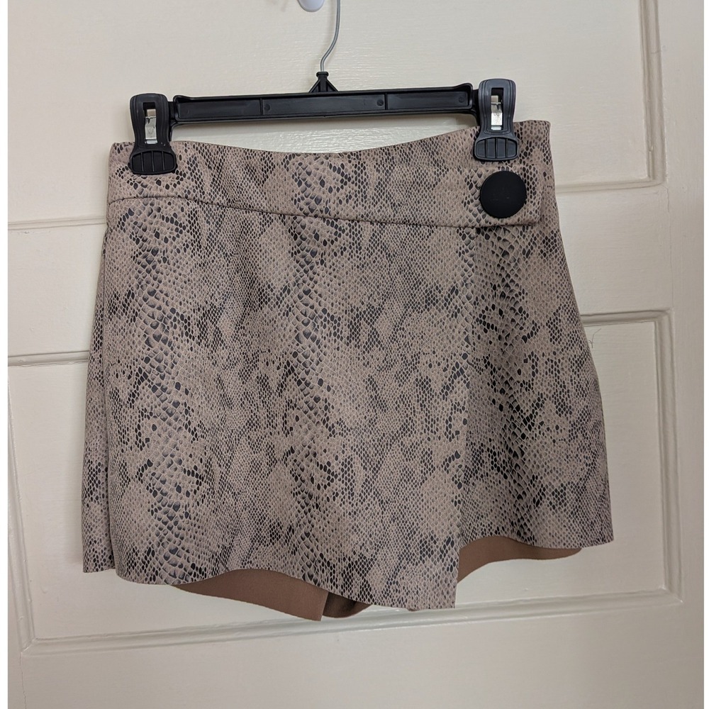 DO+BE Womens Snakeskin Print Wrap Front Skort Tan Black Size Medium